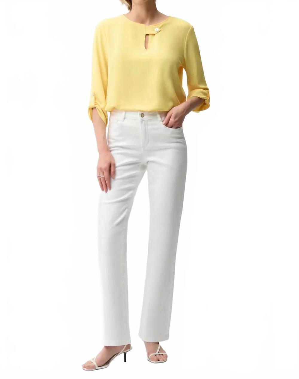 NEW JOSEPH RIBKOFF keyhole neck 3/4 sleeves boxy top in limoncello